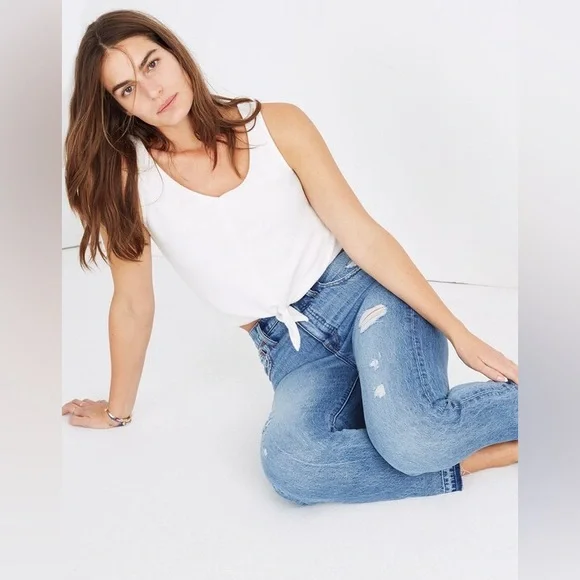 NWT Madewell Classic Straight Jeans Destructed Edition Tyler Wash Size 31 - Picture 2 of 13